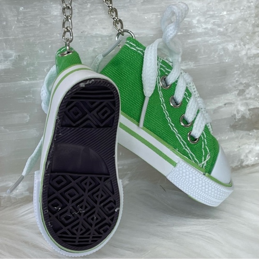 MINI SNEAKER KEYRINGS set of 2 GREEN his & hers running shoes Athlete Trainers - Picture 2 of 5